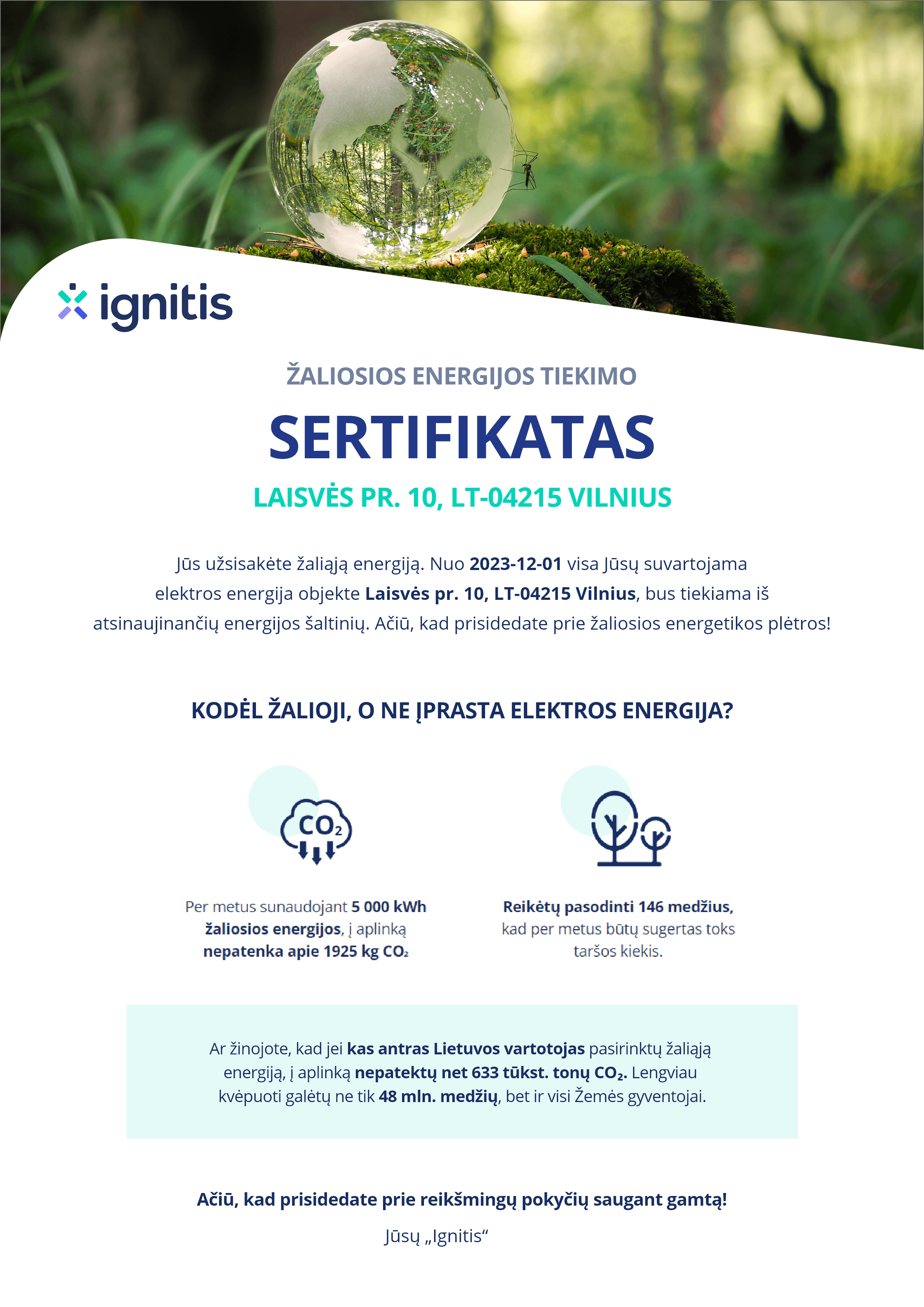 Ignitis žalios energijos sertifikatas